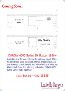 Sn3 D&RGW 4000 Series 30' Boxcar
