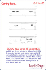 HOn3 D&RG/D&RGW 4000 Series 30' Boxcar