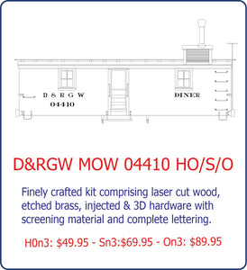 Sn3 D&RGW MOW 04410 Diner car