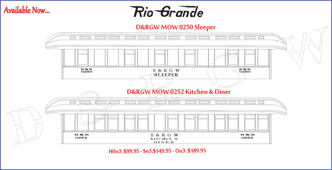 Sn3 D&RGW MOW 0250/0252 Available NOW!